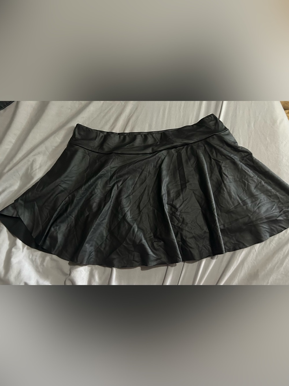 Black Faux Leather Flared Skater Skirt with shorts
